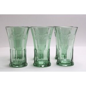 Vintage Coca-Cola Green Glass Tumbler Set 6 Retro Collector Drinkware
